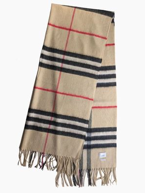 Burberry Breiterer Karierter Schal mit Fransen Vintage-Beige