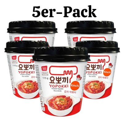 5er-Pack Yopokki Instant Reiskuchen Tteokbokki Topokki Cup - Kimchi 115g
