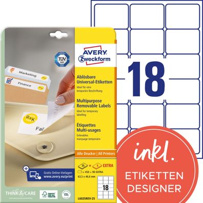 AVERY Zweckform Universal-Etiketten , 63,5 x 46,6 mm, weiß (7232525)