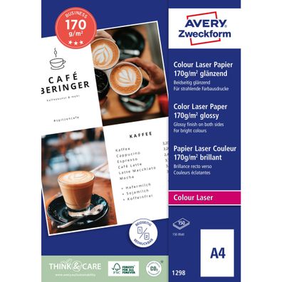 Zweckform 1298 170g glossy Laserpapier Colour A4 200Bl ws