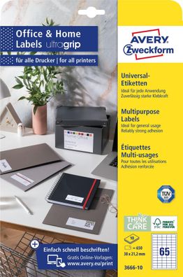 Zweckform 3666-10 perm. Universaletiketten 10BL 38x21 weiß