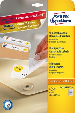 Zweckform L4732REV-10 ablösb. Universaletiketten 10BL 35,6x16,9 weiß