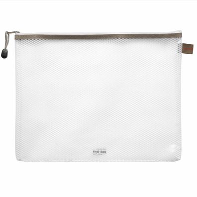Reißverschluss-Beutel "Phat-Bag", A4, mit Zip weiß, Bordierband taupe