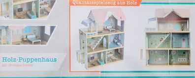 Puppenhaus aus Holz 3 Etagen, Mit Ton und Licht und inkl. Möbel