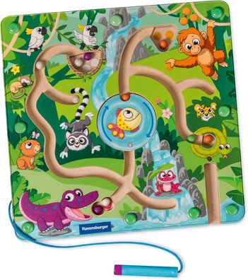 Ravensburger 4873 Play+ Magnetisches Holz-Labyrinth: Dschungel, schult Feinmotorik, G