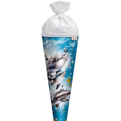 Schultüte Delfin 70 cm rund Glitter & Steine Verschluss: Filz