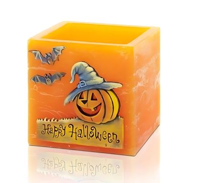Halloween Lampion m Teelichteinsatz 1 Teelicht oran Quader 110mmx105mm