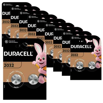 10 x 2er Blister Duracell CR 2032 3V Lithium Knopfzelle DL2032 Batterie