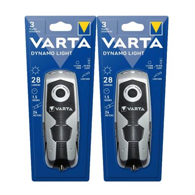 2x VARTA Taschenlampe Taschenlicht Flashligt Handlampe Handkurbel Dynamo Light LED