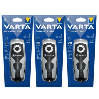 3x VARTA Taschenlampe Taschenlicht Flashligt Handlampe Handkurbel Dynamo Light LED