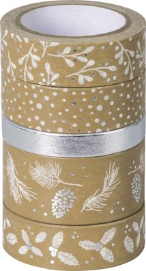 HEYDA 203584528 Deko Tapes Natur Material-Mix silber/weiss