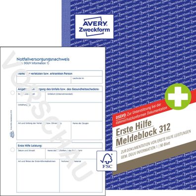 Zweckform 312 Meldeblock Erste Hilfe - A5, 50 Blatt