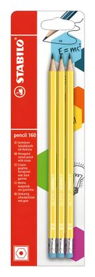 Stabilo pencil 160 mit Radierer HB gelb 3er Blister