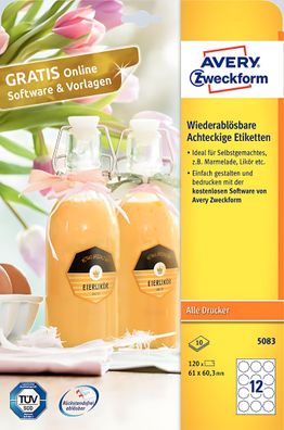 Etiketten 8-eckig 60 mm wiederablösbar 10 Blatt 4004182050804