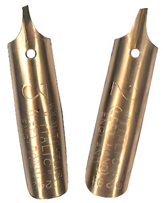 Standardgraph ITALIC Set mit Federhalter, links 6x Federn sortiert, 2 Reservoires