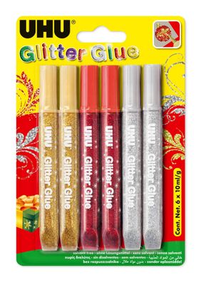 UHU Glitter Glue 6x 10 ml 3 Farben