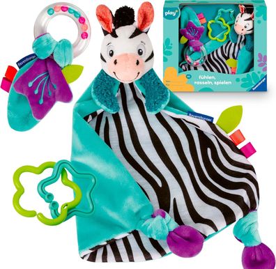 Ravensburger 4858 Play+ Fühlen, rasseln, Spielen (Geschenk-Set: Zebra), Schmusetuch,