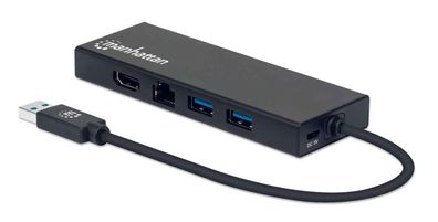 Manhattan USB-A Dock/Hub, Ports (x5): Ethernet, HDMI, USB-A (x2)