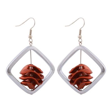 Ohrhaken Ohrhänger Ohrringe 58x39mm Viereckrahmen silberfarben mit Spiralperle