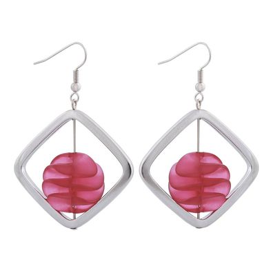 Ohrhaken Ohrhänger Ohrringe 58x39mm Viereckrahmen silberfarben mit Spiralperle