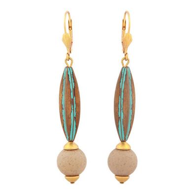 Brisur 66x12mm Rillenolive patina grün mit Perle hellbraun Kunststoff