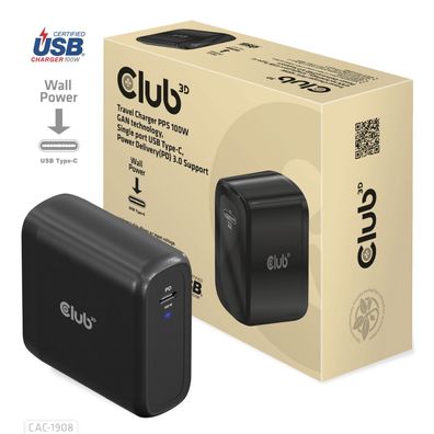 Club 3D Ladegerät 1xUSB Typ C PD 100W GaN retail