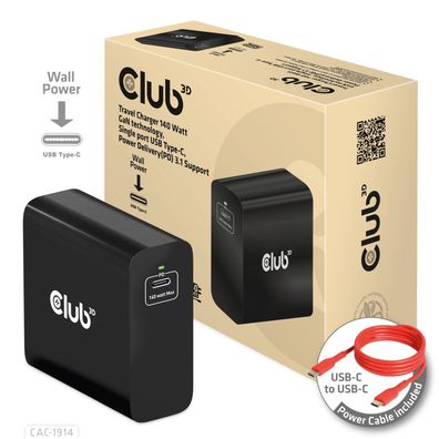 Club 3D Netzteil - GaN-Technologie - 140 Watt - 5 A - Power Delivery 3.1 (24 pin USB