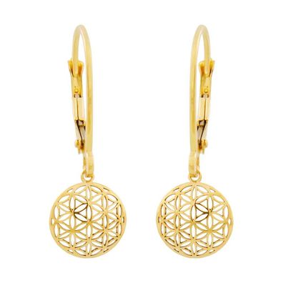 Ohrbrisur Ohrhänger Ohrringe 25x9mm Blume des Lebens 9Kt GOLD