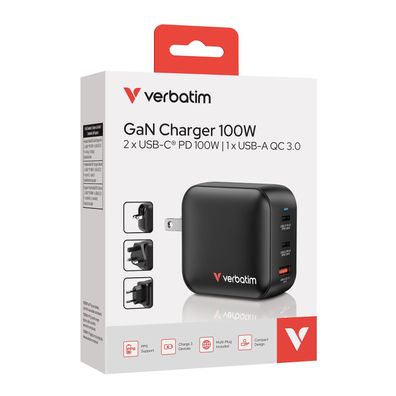 Verbatim GaN Charger 100W, Drinnen, AC, Schwarz