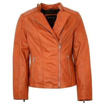 Morena - Damen Lederjacke Lammnappa Bikerjacke orange