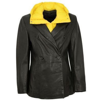 Freaky Nation - Damen Lederjacke Blazer Lammnappa schwarz/ gelb