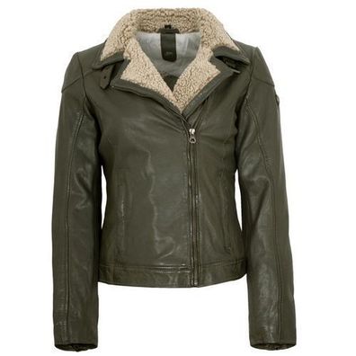 Gipsy - Damen Lederjacke Lammnappa Kunstfell olive