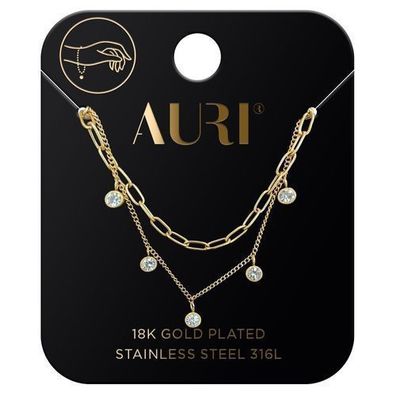 Auri Set: Vergoldetes Armband "Büroklammern & Zirkonia", 2-teiliges Schmuckset