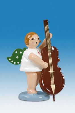 Holzfigur Engel mit Kontrabass und Krone Höhe 6cm NEU Holzengel Instrument Seiffe