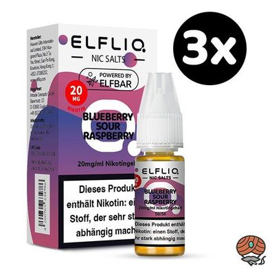 ELFLIQ by ELFBAR Blueberry Sour Raspberry * 20mg/ml* Nikotinsalz, Liquid 3x 10ml