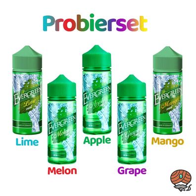 Evergreen Probierset, 5x Aroma, Longfill Liquid für E-Zigaretten 39ml