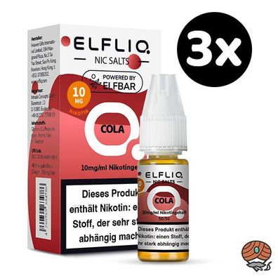 ELFLIQ by ELFBAR Cola * 10mg/ml* Nikotinsalz, Liquid 3x 10ml