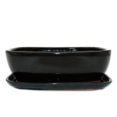 Bonsai-Schale mit Unterteller Gr. 5 Schwarz Anthrazit rechteckig Modell GB5 L