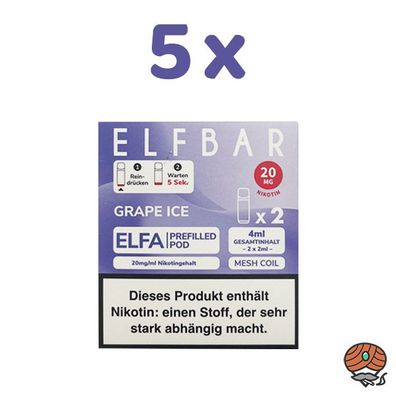 ELFBAR ELFA POD Grape Ice 20mg/ml Nikotin 5x 2 Pods