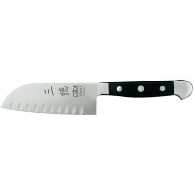 Güde kleines Santoku Messer mit 14 cm Kullenschliff-Klinge geschmiedet - Serie Alpha