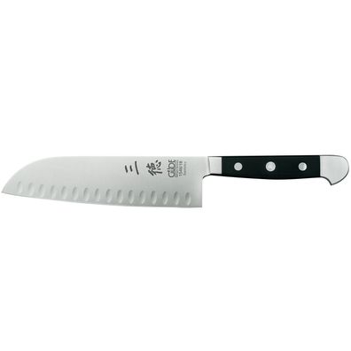 Güde großes Santoku Messer mit 18 cm Kullenschliff-Klinge geschmiedet - Serie Alpha