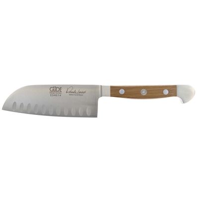 Güde kleines Santoku Messer mit 14 cm Kullenschliff-Klinge geschmiedet & Eichenholzgr