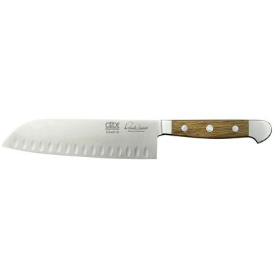 Güde großes Santoku Messer mit 18 cm Kullenschliff-Klinge geschmiedet & Eichenholzgri