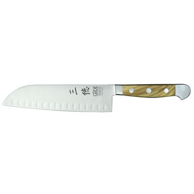 Güde großes Santoku Messer mit 18 cm Kullenschliff-Klinge geschmiedet & Olivenholzgri