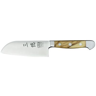 Güde kleines Santoku Messer mit 14 cm Klinge glatte Schneide geschmiedet & Olivenholz