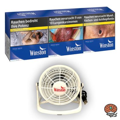 Winston Blue/Blau Zigaretten 6XL 3x 60 Stück + Winston USB Tischventilator