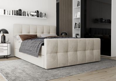 AX LIVING Boxspringbett 180x200 mit Bettkasten Settlio in Creme - Stil & Komfort