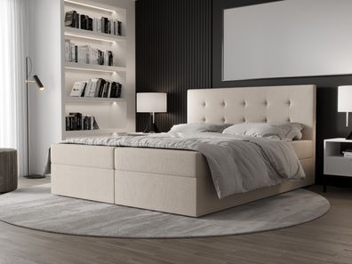 AX LIVING Boxspringbett 160x200 mit Bettkasten Dahlina Crème - Eleganz&Komfort