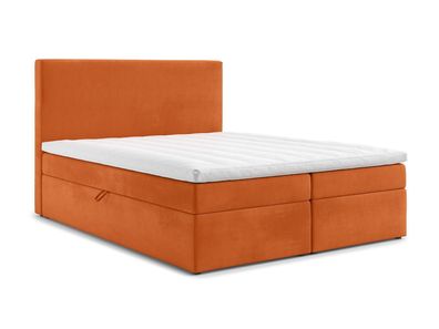 AX LIVING Boxspringbett 140x200 Kilve - Amber Samt mit Bettkasten & Topper