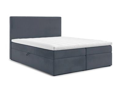 AX LIVING Boxspringbett 160x200 Kilve - Dunkelgrau Samt mit Bettkasten & Topper